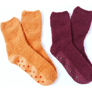 Dámské ponožky Sada 2 párů protiskluzových ponožek z buklé karamelová+černý rybíz 39-41