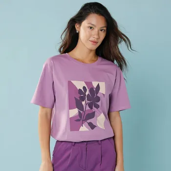 Dámská móda Tričko se středovým potiskem, pro malou postavu purpurová 42/44