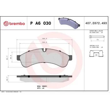 Brzdová destička Sada brzdových destiček, kotoučová brzda BREMBO P A6 030