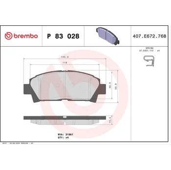 Brzdová destička Sada brzdových destiček, kotoučová brzda BREMBO P 83 028
