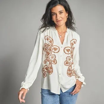 Dámská halenka Halenka s výšivkou, viskóza režná/karamelová 36