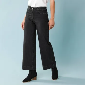 Dámské džíny 7/8 džíny s vysokým pasem, vnitřní délka nohavic 60 cm černá 44