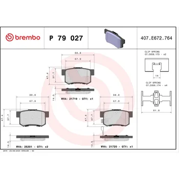 Brzdová destička Sada brzdových destiček, kotoučová brzda BREMBO P 79 027