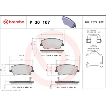 Brzdová destička Sada brzdových destiček, kotoučová brzda BREMBO P 30 107