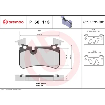 Brzdová destička Sada brzdových destiček, kotoučová brzda BREMBO P 50 113
