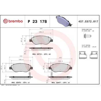 Brzdová destička Sada brzdových destiček, kotoučová brzda BREMBO P 23 178