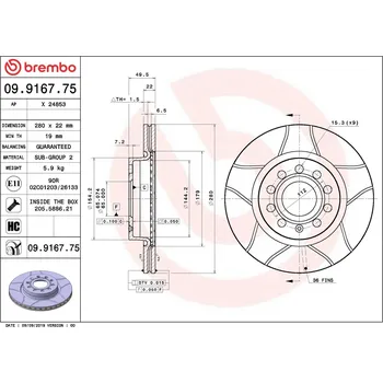 Brzdový kotouč Brzdový kotouč BREMBO 09.9167.75