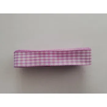 Stuha Látková stuha károvaná s drátkem 15mm - fialkové kostky - balení 2m