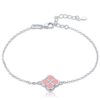 Náramek Moonlit Stříbrný náramek s čtyřlístkem a růžovým kamenem
