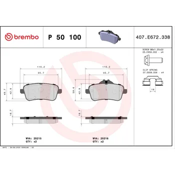 Brzdová destička Sada brzdových destiček, kotoučová brzda BREMBO P 50 100
