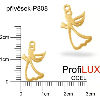 Přívěsek SteelBEADS ProfiLUX Přívěsek Chirurgická Ocel ozn-P808 ANDĚL se srdcem velikost 18x10mm. Barva POZLACENO. Řada přívěsků ProfiLUX Žlutá