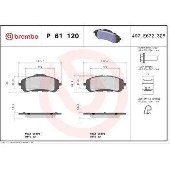 Brzdová destička Sada brzdových destiček, kotoučová brzda BREMBO P 61 120
