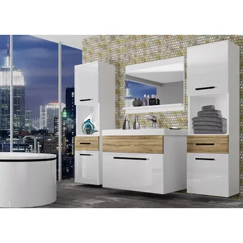 Koupelnový nábytek Koupelnový nábytek Belini bílý lesk / dub sonoma + umyvadlo + zrcadlo ROD PM 6/0/W/WDS/0/ZW