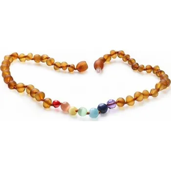 Náhrdelník Jantarové korálky pro děti satinované v barvě koňaku čakrové délka cca 32 cm