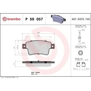 Brzdová destička Sada brzdových destiček, kotoučová brzda BREMBO P 59 057