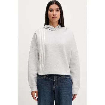 Dámská mikina Mikina adidas Originals 3-Stripes dámská, šedá barva, s kapucí, melanžová, JW3596 90X, vel. M
