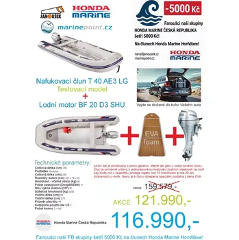 Člun Honda Marine HonWave T 40 AE3 LG EVA foam TEAK + lodní motor BF 20 D3 SHU AKCE Testovací model cca 10 motohodin