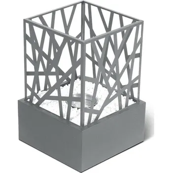 Dekorativní svítidlo Kovový designový stolní krb nerezový šedý, venkovní + vnitřní, 21x21x30 cm