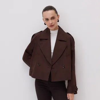 Dámský kabát Reserved - Krátký trenčkot s bavlnou - tmavě hnědá - UB877-89X - UB877-89X-M