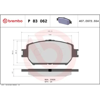 Brzdová destička Sada brzdových destiček, kotoučová brzda BREMBO P 83 062