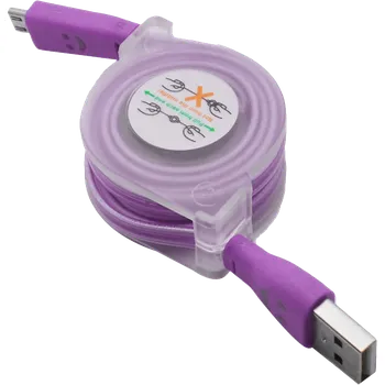 CinkeyPro Svítící samonavíjecí kabel Micro USB - Fialový