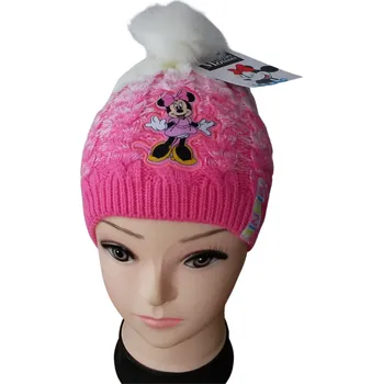 Čepice Eplusm Dívčí čepice MINNIE s bambulí zimní růžovobílá Barva: Růžová, Velikost: 54