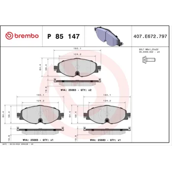 Brzdová destička Sada brzdových destiček, kotoučová brzda BREMBO P 85 147X