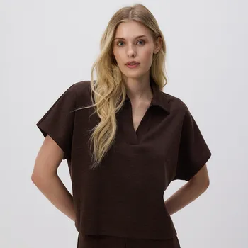 Dámská halenka Reserved - Halenka s otevřeným límečkem - tmavě hnědá - 582GA-89X - 582GA-89X-M