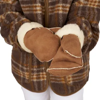 Rukavice Vlnka Kožené palčáky s ovčí vlnou hnědá velikost oblečení M