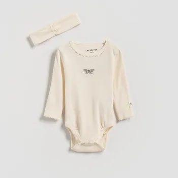 Reserved - Bavlněné body s čelenkou - krémová - 811GK-01X - 811GK-01X-80