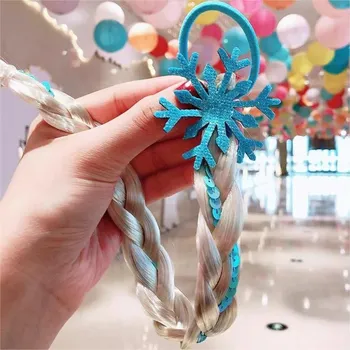 Gumička do vlasů Snowflake s copánkem Bílá/Modrá