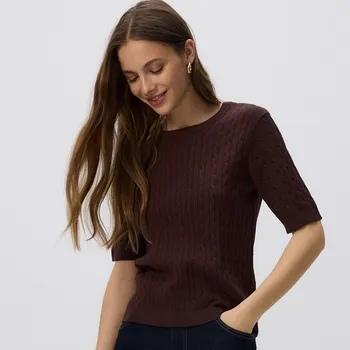 Dámský svetr Reserved - Svetr s ozdobným pletením - hnědá - YT256-88X - YT256-88X-S