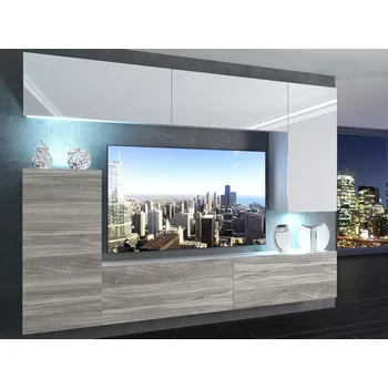 Obývací stěna Obývací stěna 250 cm Belini bílý lesk / šedý antracit Glamour Wood Imperium 8 IMP 8/5/W/WGW1/0/0