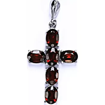 Přívěsek Zlatý přívěsek křížek, bílé i žluté zlato, přírodní granát - P 1238/22 (Zlatý křížek s granáty)