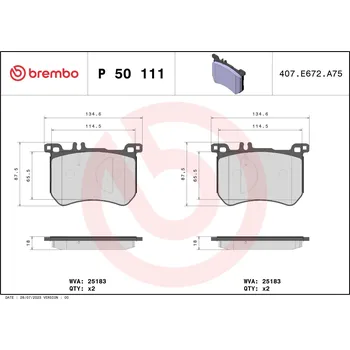 Brzdová destička Sada brzdových destiček, kotoučová brzda BREMBO P 50 111