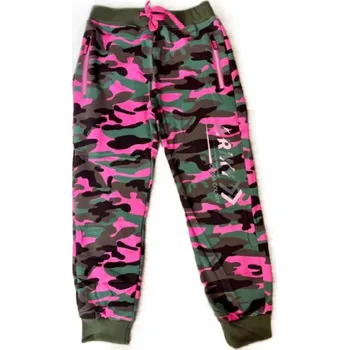 DÍVČÍ MASKÁČOVÉ TEPLÁKY BAVLNA NEZATEPLENÉ Barva: Růžový maskáč, Velikost: 164