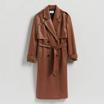 Reserved - Trenčkot z&nbsp;imitace kůže - zlatavá hnědá - 734HD-82X - 734HD-82X-XL