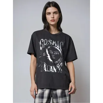 Oblečení a móda Sinsay - Tričko s metalickým potiskem - fialová - 492FG-94X - 492FG-94X-XS