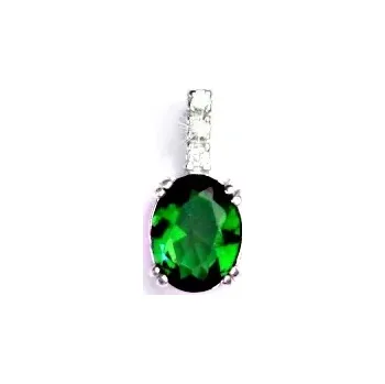 Přívěsek Zlatý přívěsek , bílé i žluté zlato , zirkony čiré a emerald - VP 31 (emerald 8x6 mm)