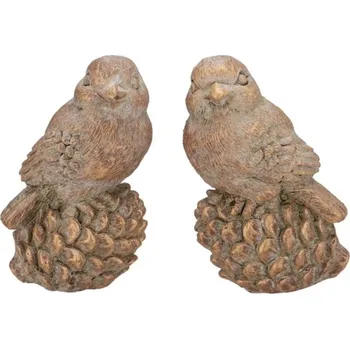 2ks zlatá antik cementová dekorace ptáček na šišce Bird Gold - 9*7*13 cm