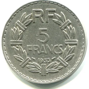 FRANCIE. 5 francs 1933. KM-888