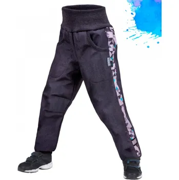 UNUO Chlapecké SOFTSHELL KALHOTY s fleecem žíhaná antracitová Barva: Antracitová, Velikost: 140/146