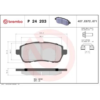 Brzdová destička Sada brzdových destiček, kotoučová brzda BREMBO P 24 203