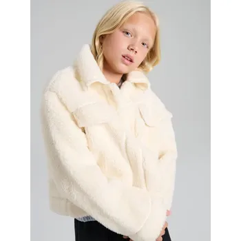 Dívčí bunda Sinsay - Krátká kožichová bunda s límcem - krémová - 514EZ-01X - 514EZ-01X-146