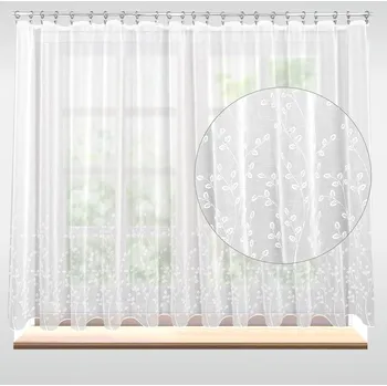 Záclona polyesterový batist RIVOLI 37449, vyšívané lístky, s bordurou, bílá, výška 190cm (v metráži)
