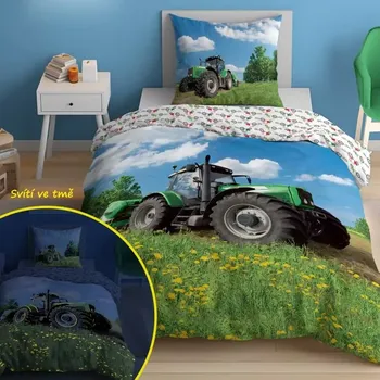 Povlečení Svítící Povlečení Traktor 140 x 200, 70 x 80 cm zipový uzávěr