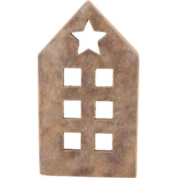 Svícen Zlatý antik cementový svícen domek House Gold L - 16*10*28 cm