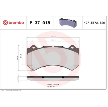 Brzdová destička Sada brzdových destiček, kotoučová brzda BREMBO P 37 018
