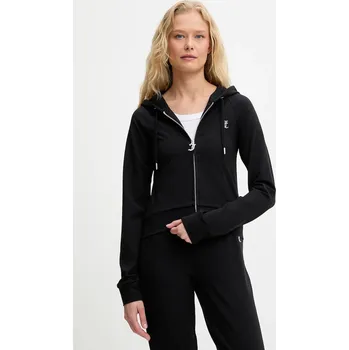 Dámská mikina Mikina Juicy Couture SINGLE JERSEY OLA HOODIE dámská, černá barva, s kapucí, s aplikací, JCWAS125310 99X, vel. L