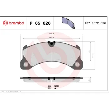 Brzdová destička Sada brzdových destiček, kotoučová brzda BREMBO P 65 026